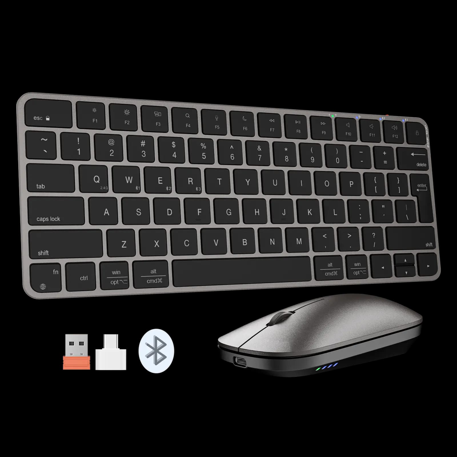 Tastierë Wireless Dual-Mode Meetion C210 (2.4GHz + Bluetooth) për Mac & Windows , Space Grey