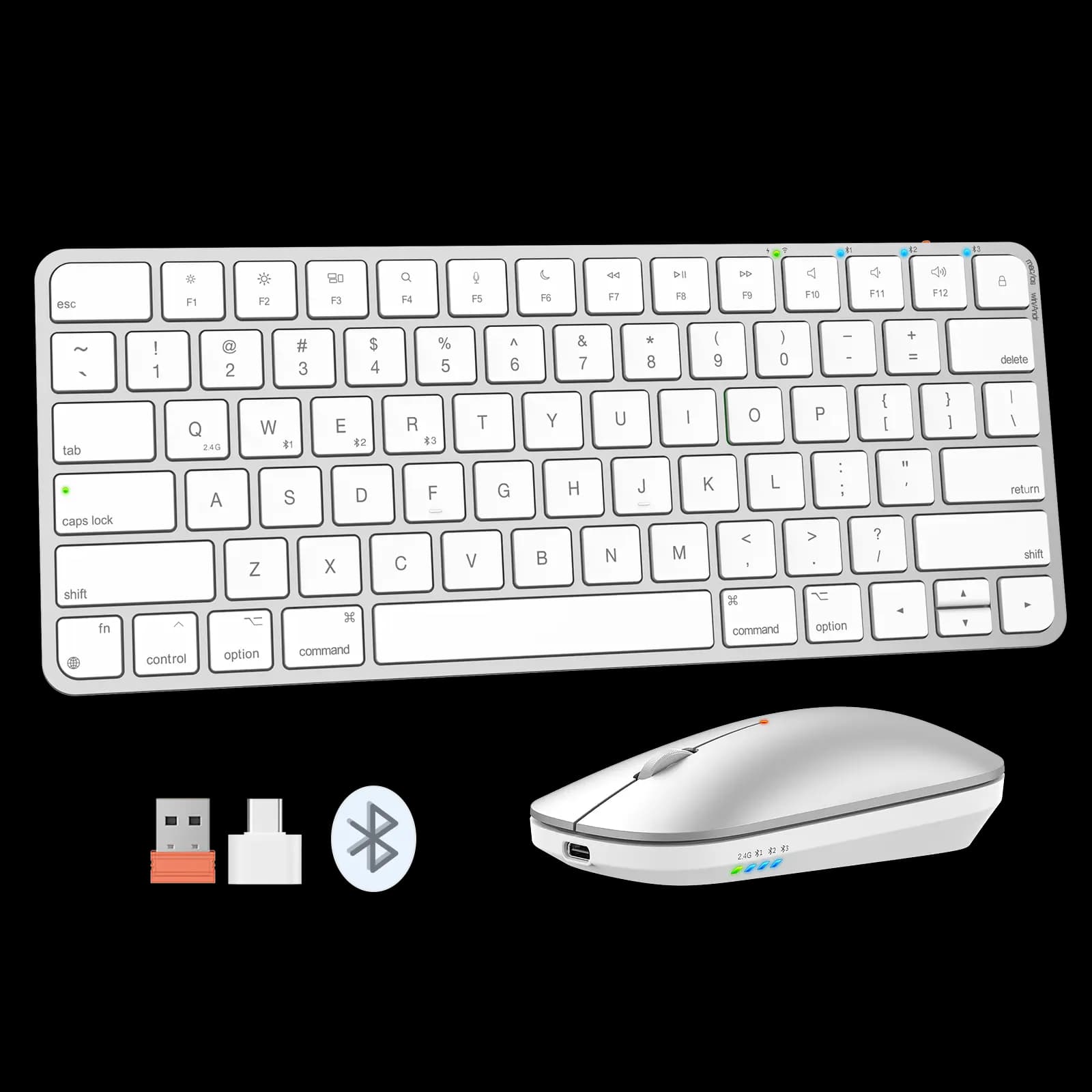 Tastierë Wireless Dual-Mode Meetion C210 (2.4GHz + Bluetooth) për Mac & Windows , White