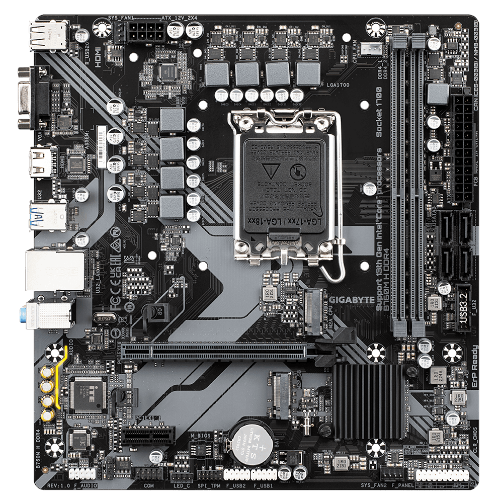 Pllakë Amë GIGABYTE B760M H DDR4 – mATX, LGA1700, DDR4, PCIe 4.0, 2×M.2, GbE LAN