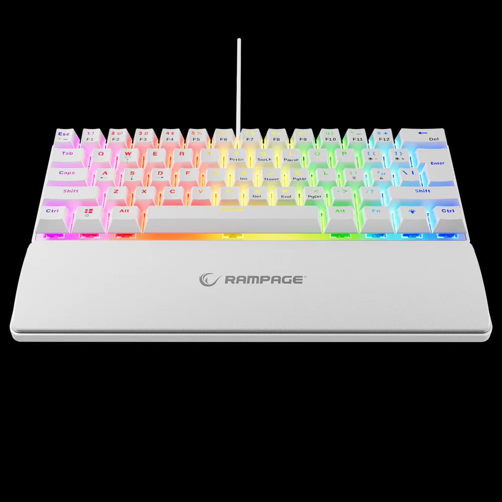 Tastierë Mekanike Rampage Plower K60 –Gaming, US Layout, Blue Switch, me Mbështetje për Duar, E Bardhë