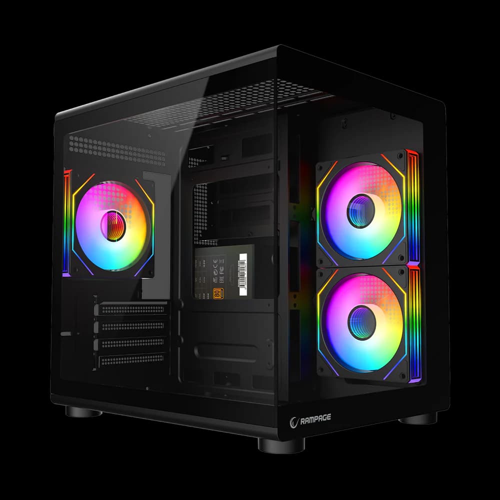Kase PC Rampage MINID V1 750W – M-ATX, Kase me PSU 80 Plus Bronze, Tempered Glass, ARGB, Black