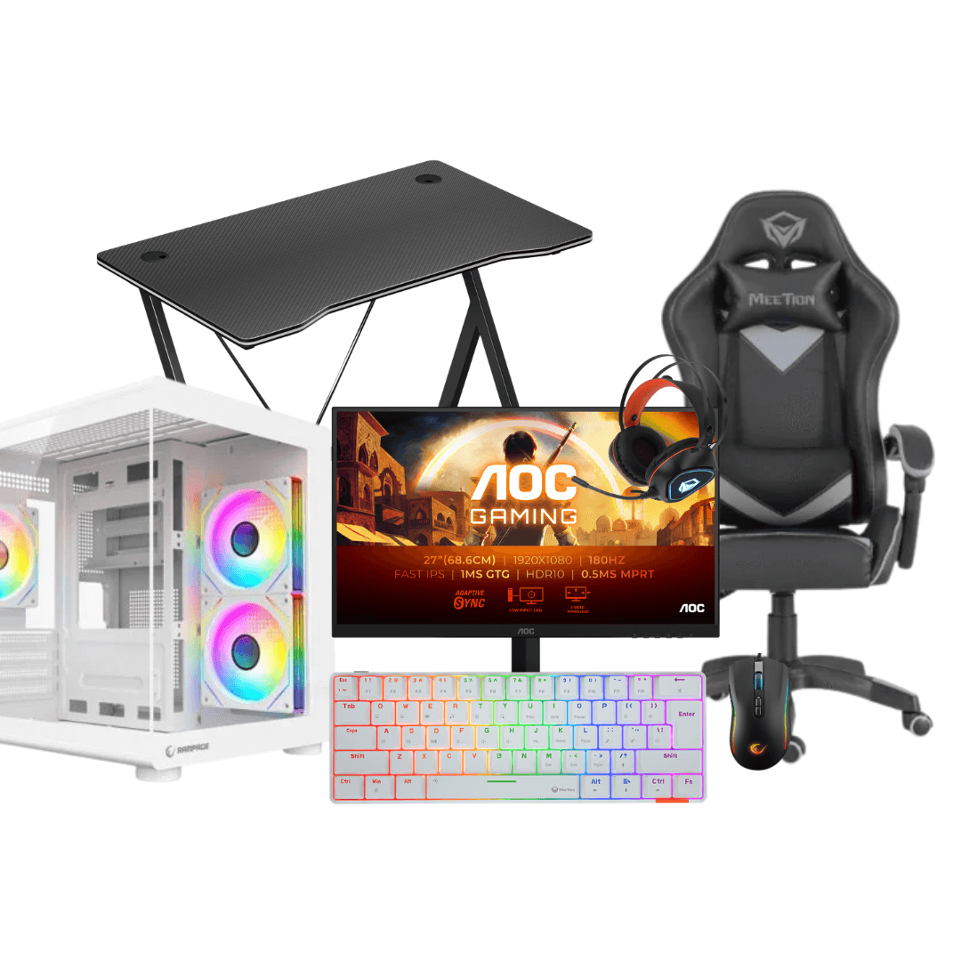 BT Bundle M2 – PC Gaming RTX 5050 8GB, Ryzen 5 5600X, 16GB DDR4, 512GB SSD + Monitor 27″ 180Hz & Gaming Setup