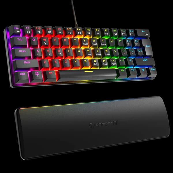 Tastierë Mekanike Rampage Plower K60 –Gaming, US Layout, Blue Switch, me Mbështetje për Duar, E zeze