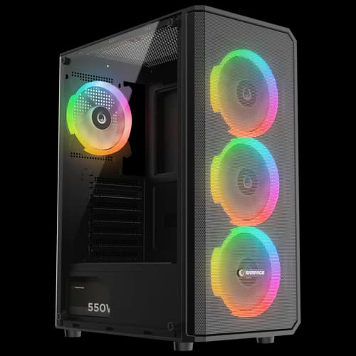 Kasa PC — Rampage Helios Mesh 650W 80 Plus Bronze Black ATX Mid‑Tower Gaming