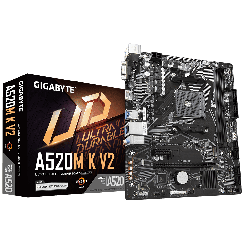 Pllakë Amë Gigabyte A520M K V2 – AMD AM4, DDR4, M.2 NVMe