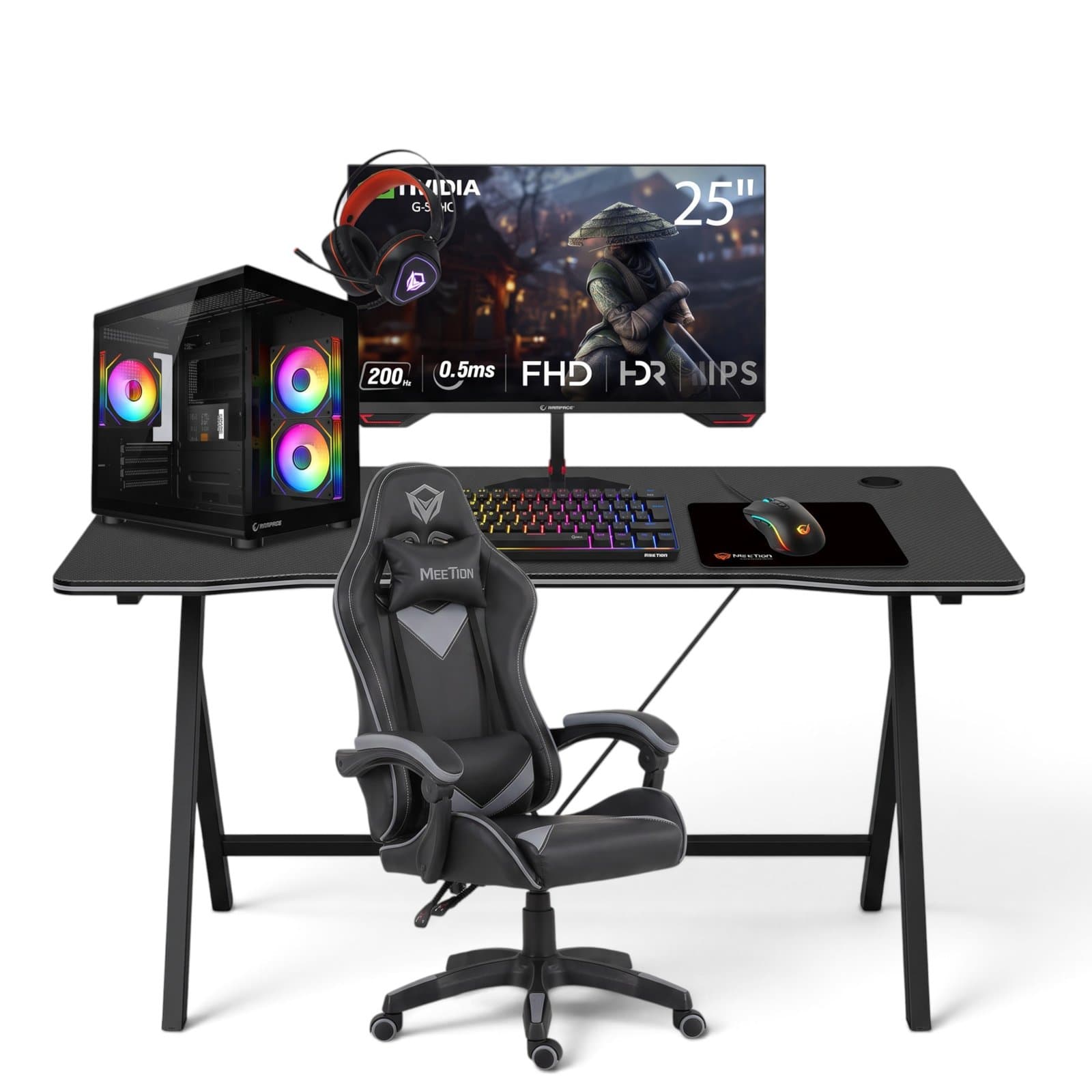 BT Bundle M1 – PC Gaming RTX 3050 6GB, Ryzen 5 5500, 16GB DDR4, 512GB SSD + Monitor 25″ 200Hz & Gaming Setup