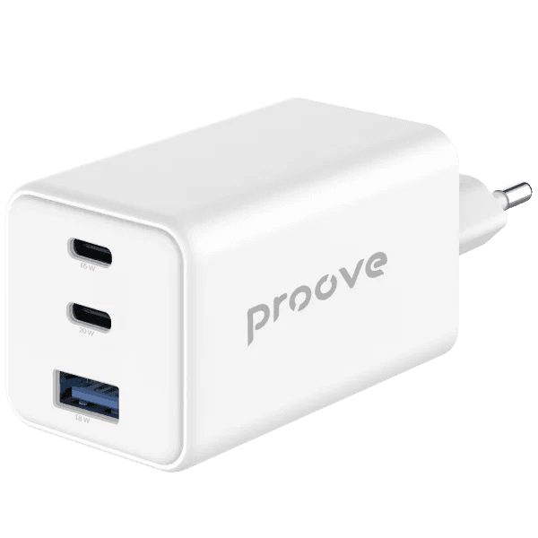 Karikues muri Proove Pocket, 65W, me 2×Type-C dhe USB, i bardhë