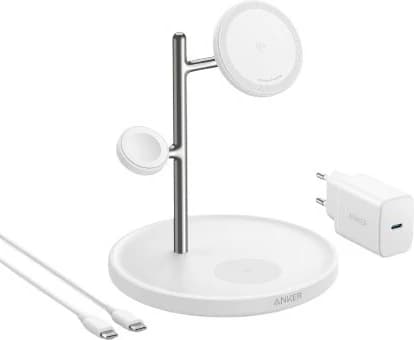 Stacion karikimi Anker MagGo, USB, karikim pa tela, Bardhë