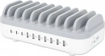 Stacion karikimi USB MANHATTAN 10 porta 120W bardhë/gri