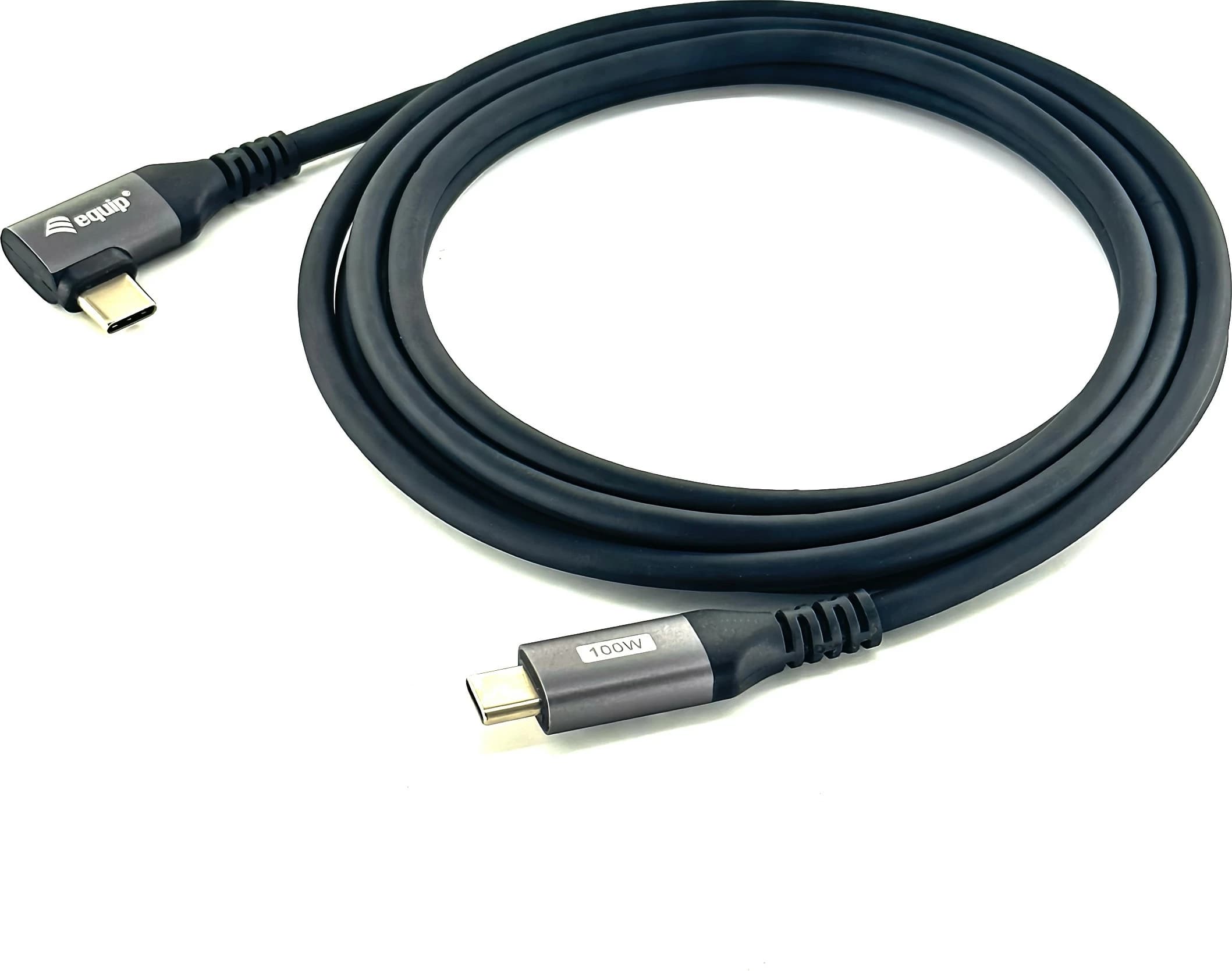 Kabëll USB C në C 90° Equip 128892, 2m, 100W, USB 2.0, i zi