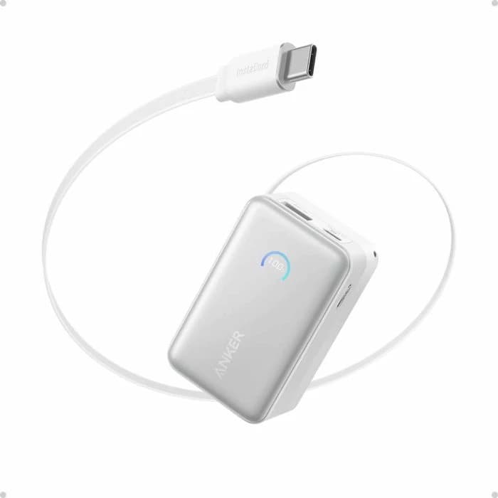 Power bank Anker Nano A1638H21 10000 mAh 45 W me kabllo USB-C t'integrume (tërheqëse), me ekran, i bardhë