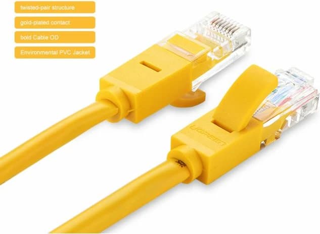 Kabllo LAN UTP UGREEN Cat5e 1m RJ45 e verdhë, polybag