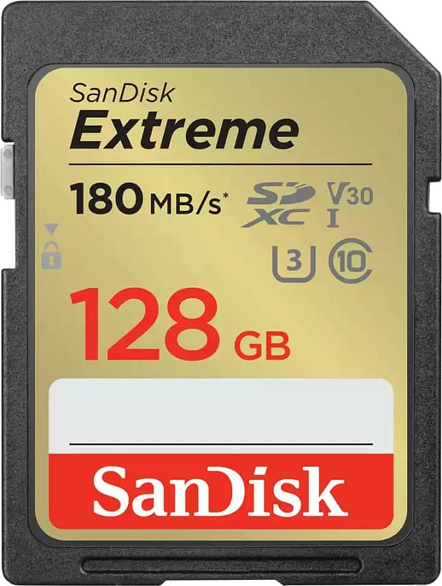 Kartelë SDXC Sandisk Extreme 128GB, Class 10, UHS-I, 180MB/s, e zezë/artë