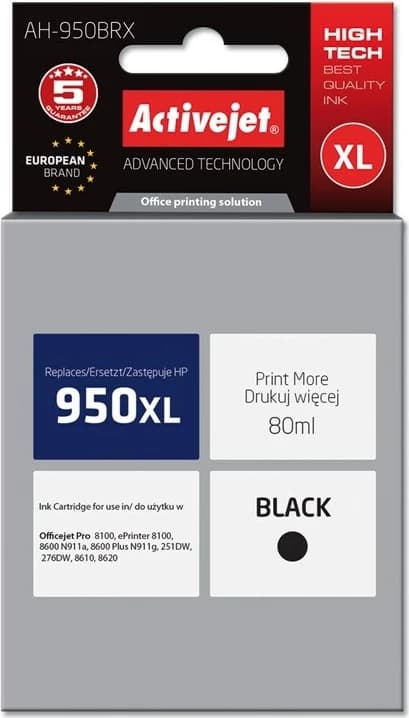Ngjyrë zëvendësuese Activejet AH-950BRX për printer HP, 80ml, e zezë