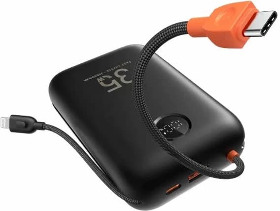 Powerbank VEGER W3018 30000mAh 35W me kabllo të integrume (USB-C/Lightning), e zezë