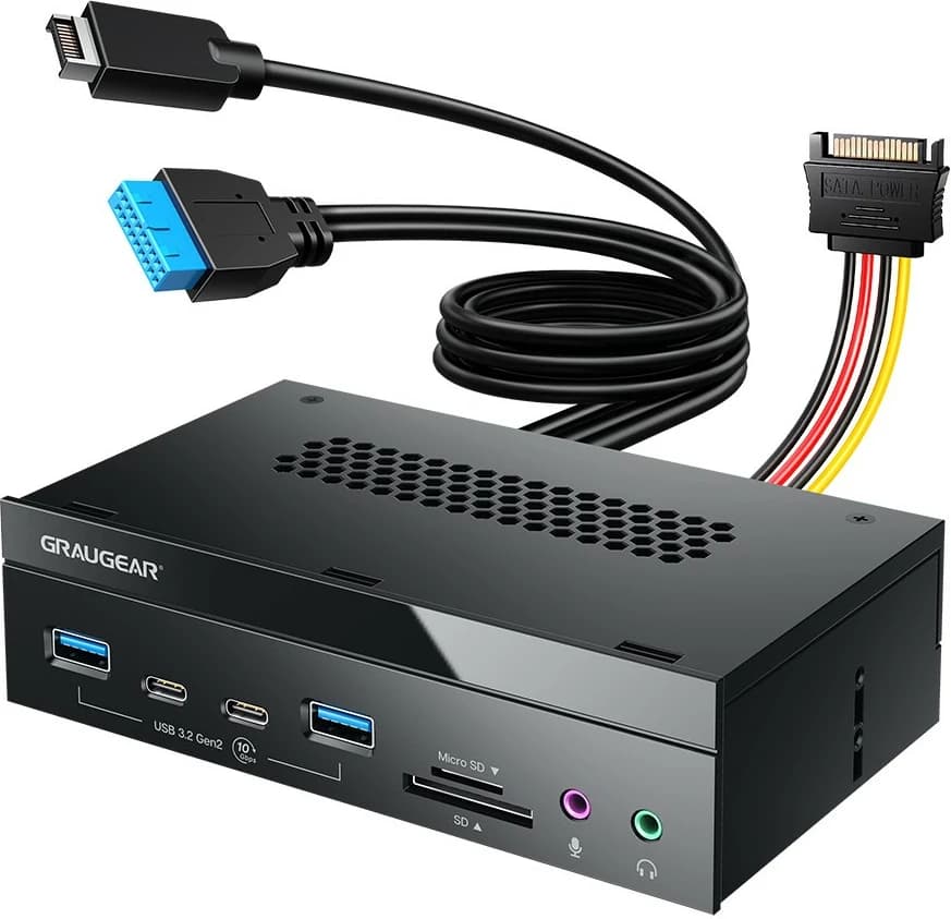 Panel i përparmë GrauGear Multi Frontblende 8-Fach me lexues kartelash, USB 3.2 Gen 1, Type-A/Type-C, i zi