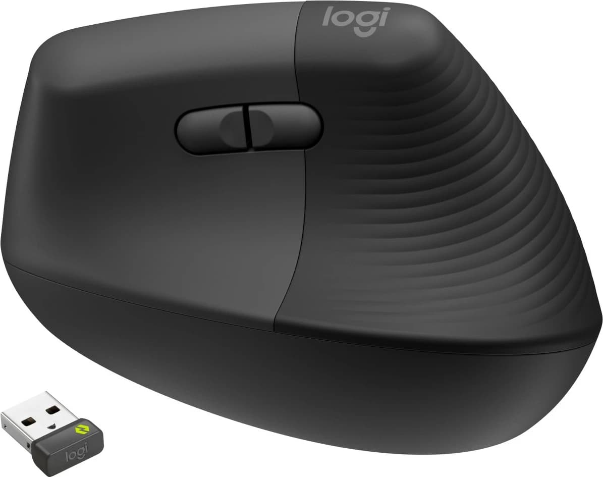 Maus ergonomik Logitech Lift për biznes, dizajn vertikal, optik, RF Wireless + Bluetooth, 4000 DPI, grafit