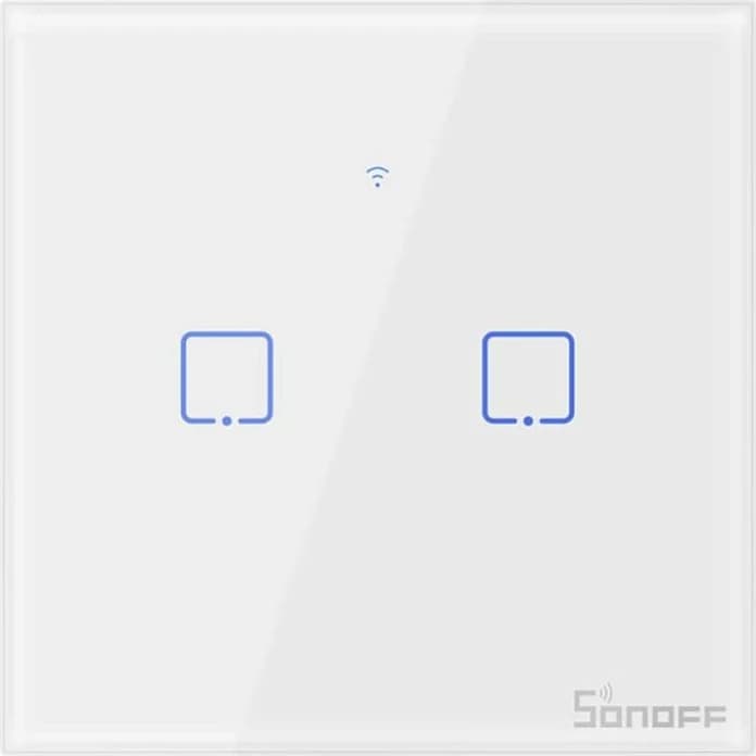 Switch muri smart SONOFF T1EU2C-TX, Wi-Fi + RF433, 2-kanal, EU, i bardhë