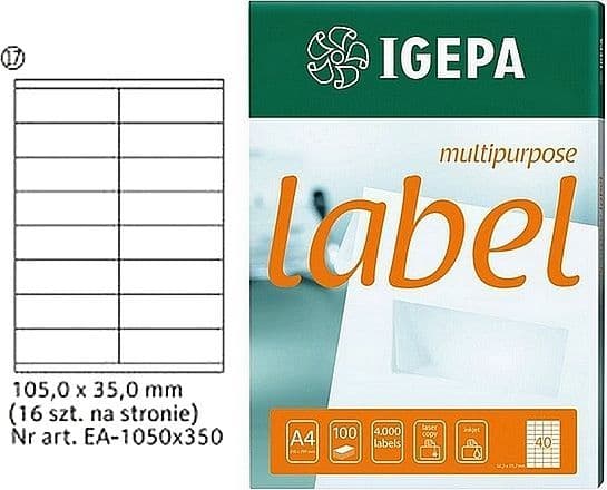 Etiketa ngjitëse Igepa LABELS A4, 105 x 35 mm, 100 fletë, të bardha