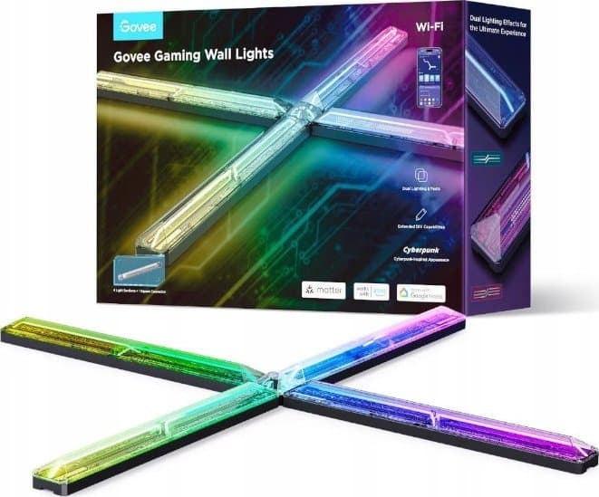 Dritë murale gaming Govee Gaming Wall Light, RGBIC, kontroll me aplikacion, shumëngjyrëshe