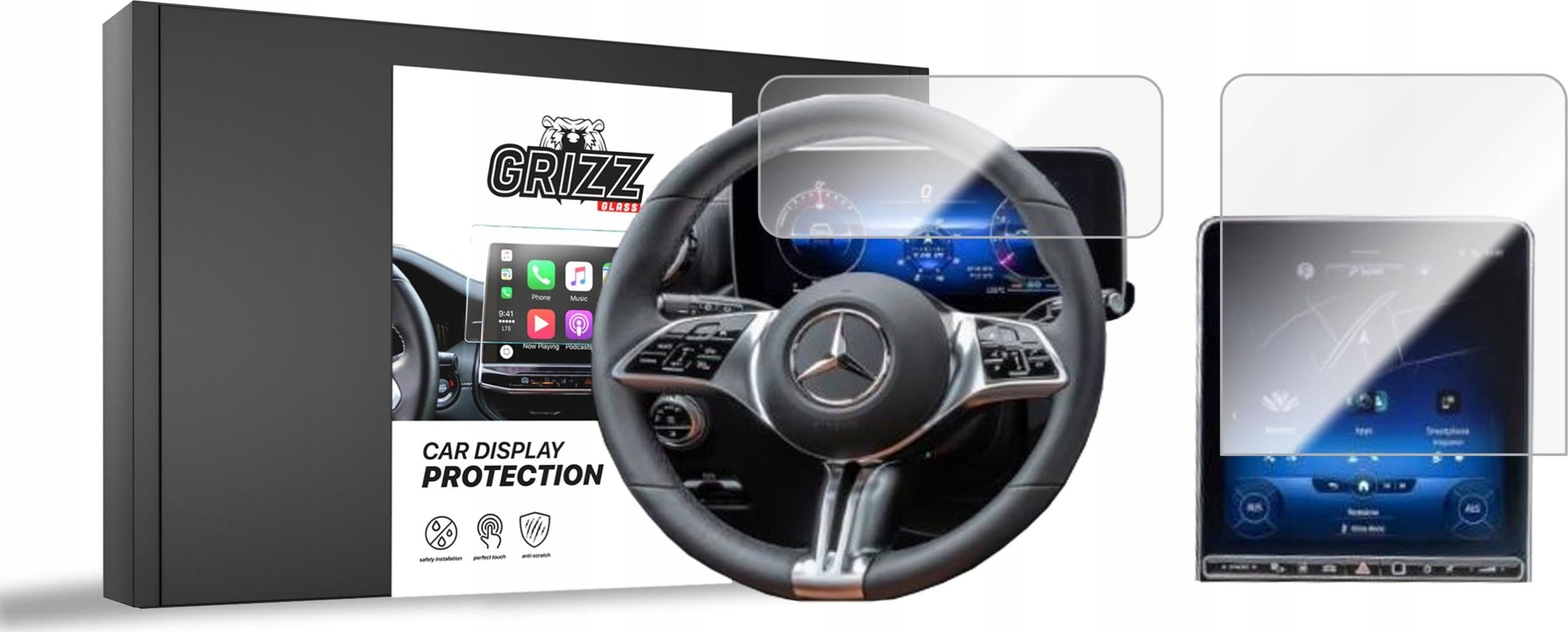 Folie mbrojtëse ekrani Grizz Glass 2in1 për Mercedes C Class W206 2021-2025, rezistente ndaj gërvishtjeve, transparente