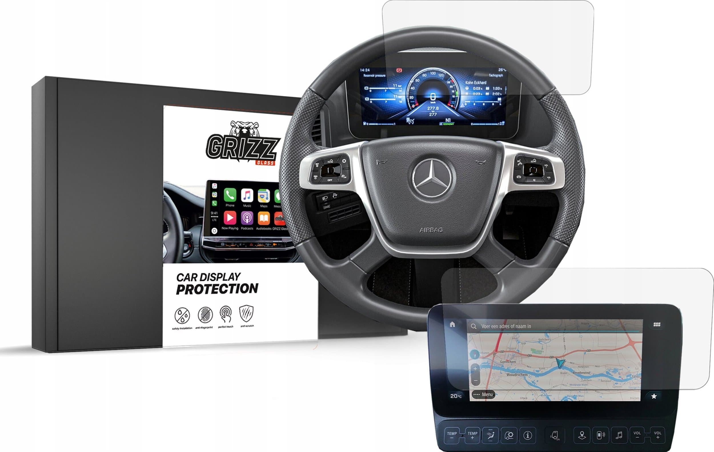 Folie mbrojtëse ekrani GRIZZ Glass për Mercedes Actros 2018-2024, matte, anti-gërvishtje, transparente