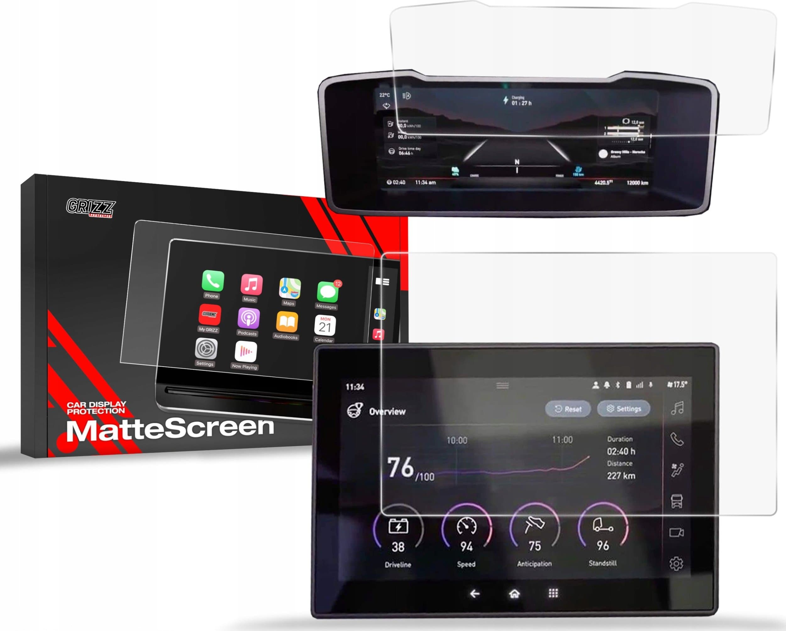 Film mbrojtës ekrani 2in1 Anti-Fingerprint për Renault T Evolution, mat, transparent
