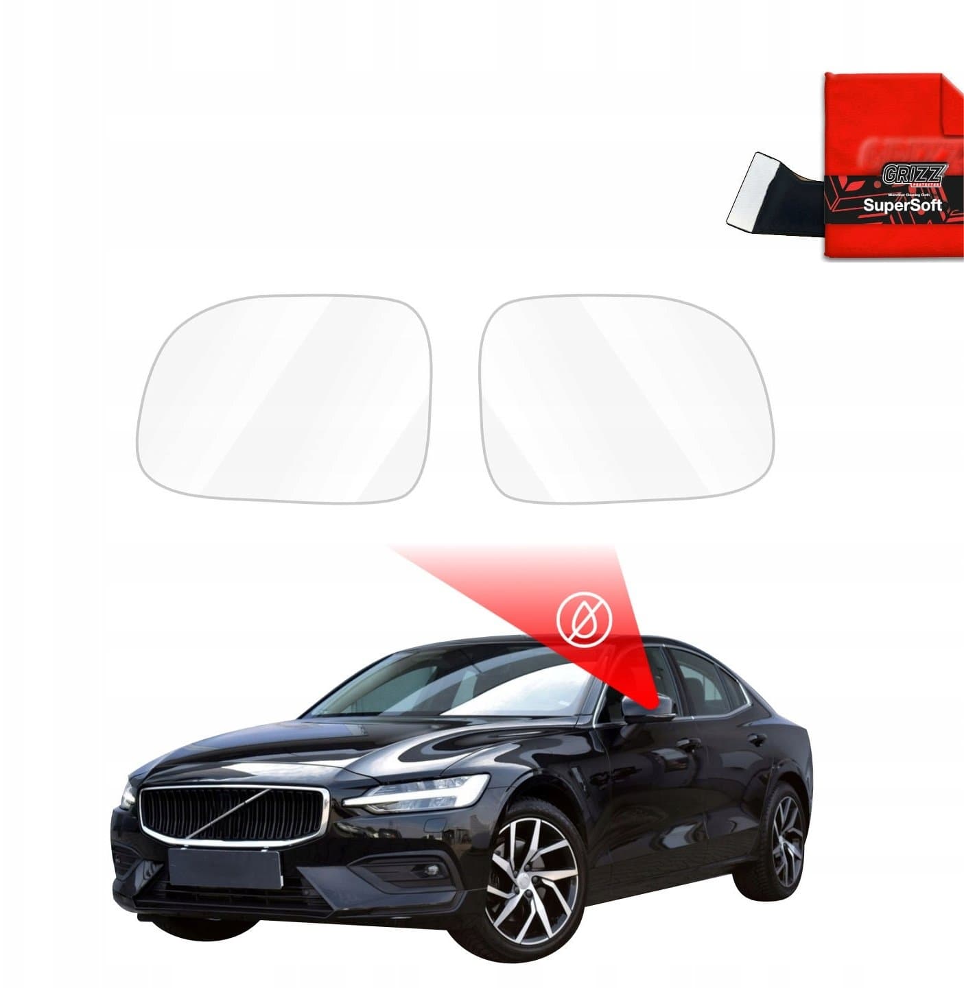 Fletë mbrojtëse pasqyre GrizzGlass ZeroDrop për Volvo S60 3 Sedan 4D, kundër shiut, 2018–2025, transparente
