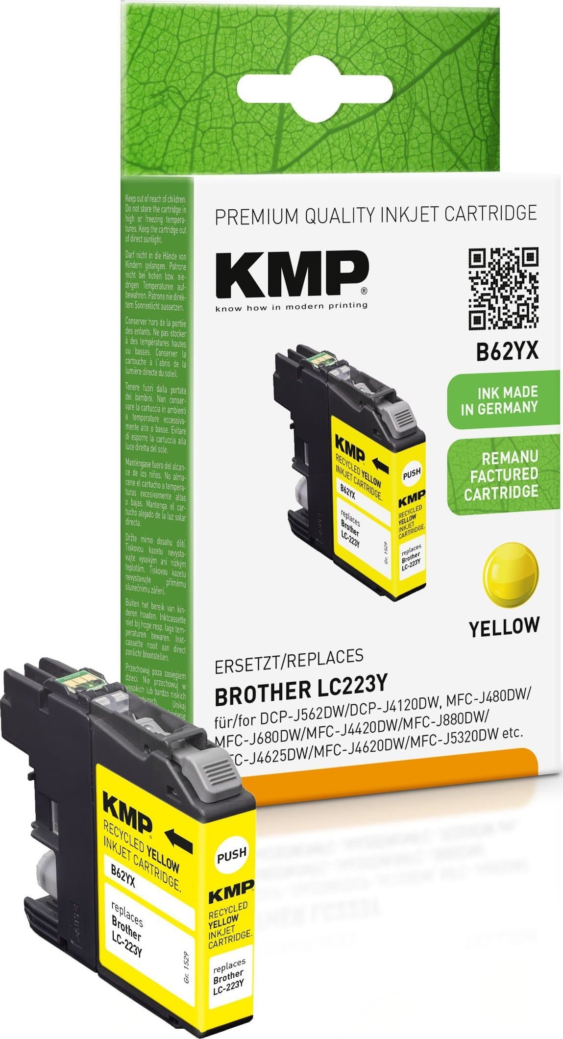 Kartushë boje KMP B62YX, zëvendësuese për Brother LC 223Y, e verdhë