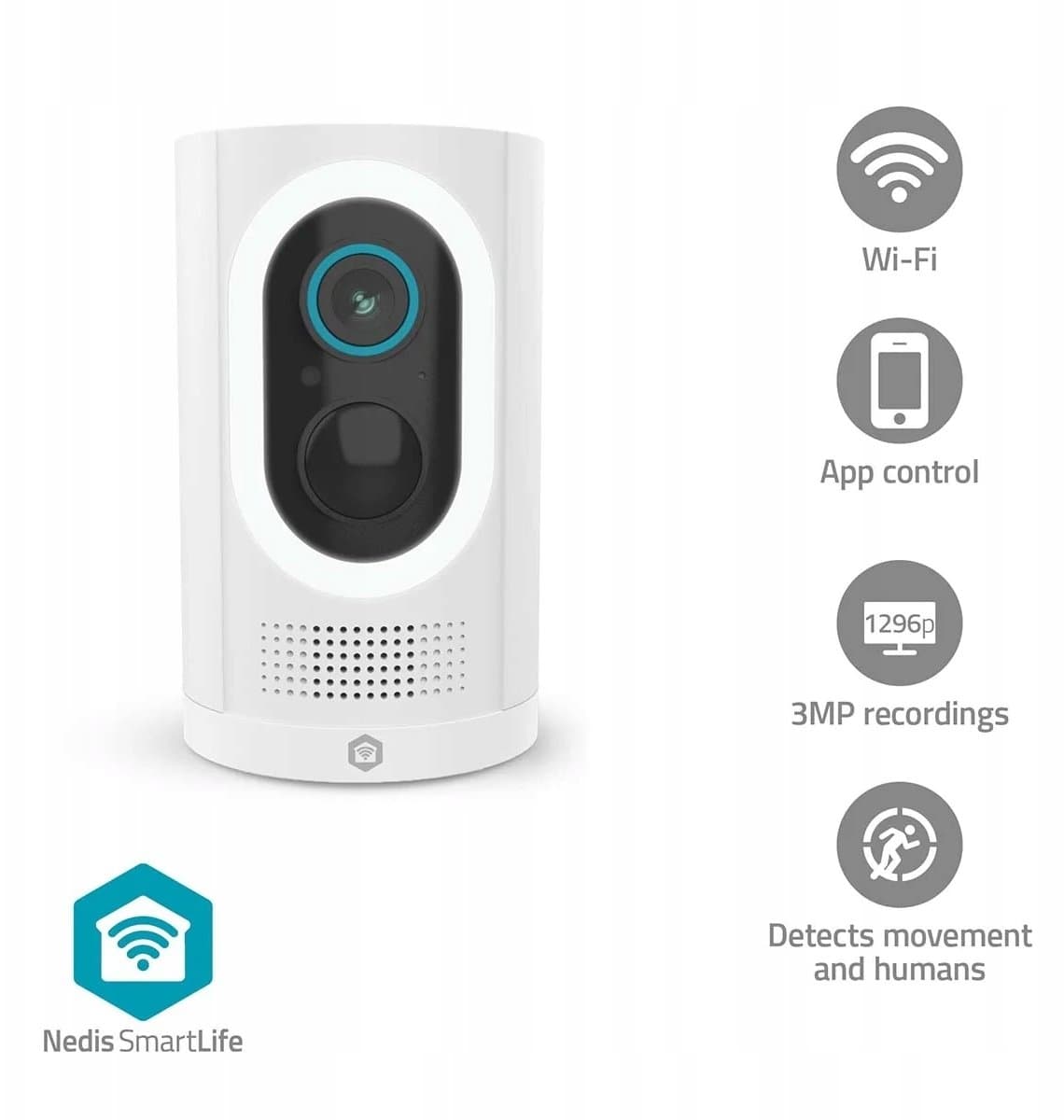 Kamerë sigurie e jashtme Nedis SmartLife, 3MP 1296p, Wi-Fi, IP65, e bardhë