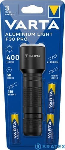 Elektrik dore Varta Aluminium Light F30 Pro, 400 lm, 50 orë