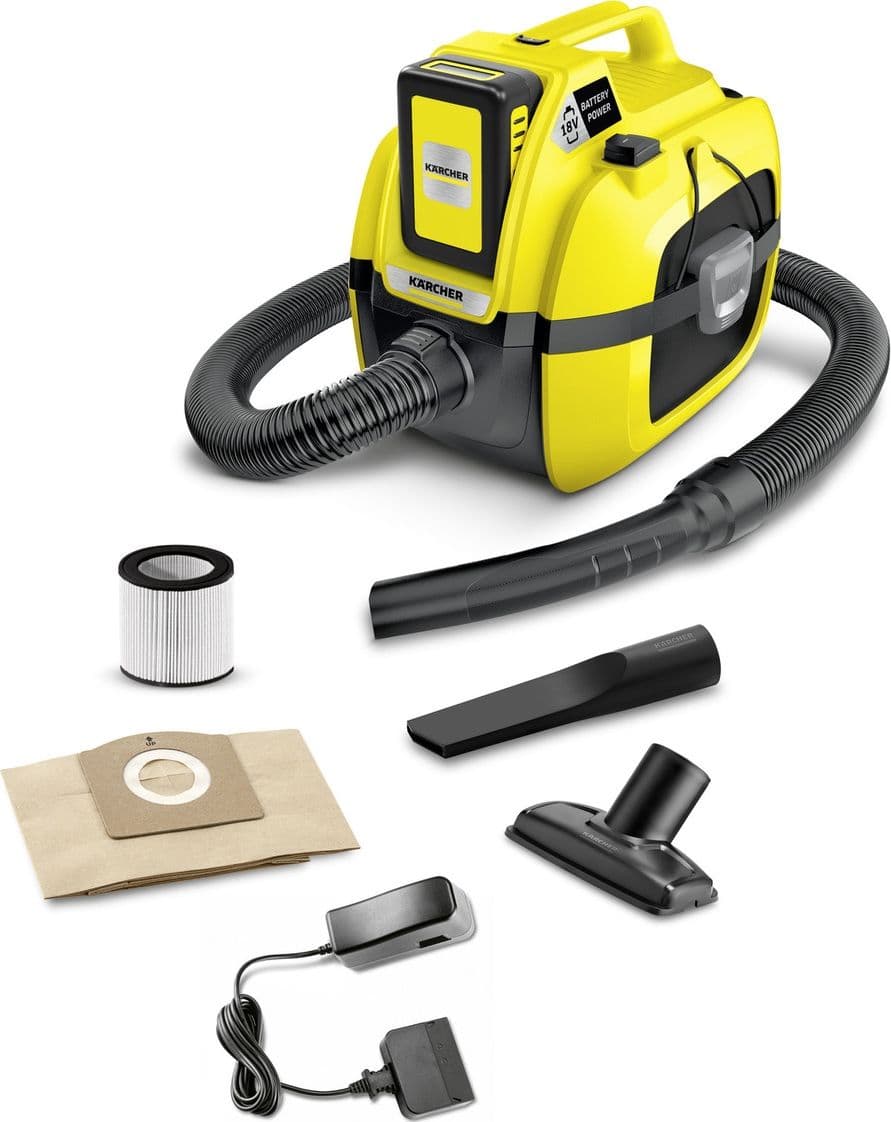 Fshesë me vakum industriale Karcher WD 1 Compact Battery Set, 18V, tharje dhe larje, e verdhë