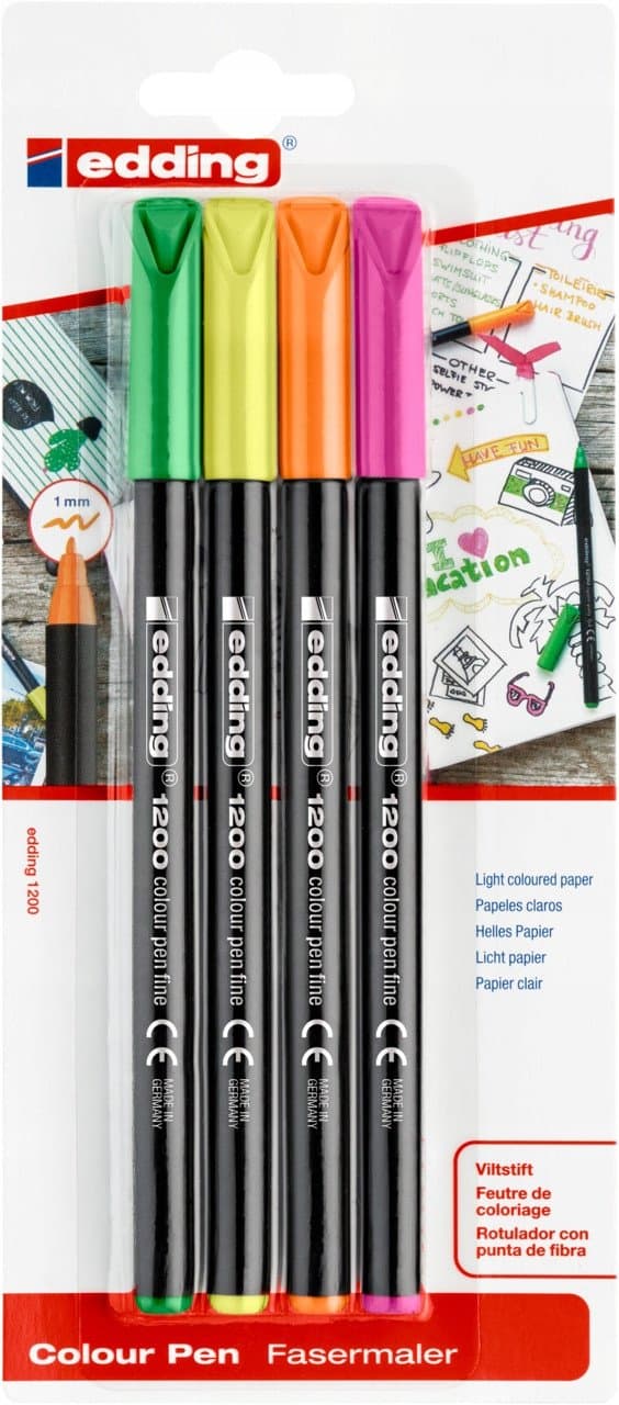 Set stilolapsa Edding 1200 Color Neon, 4 copë, shumëngjyrëshe