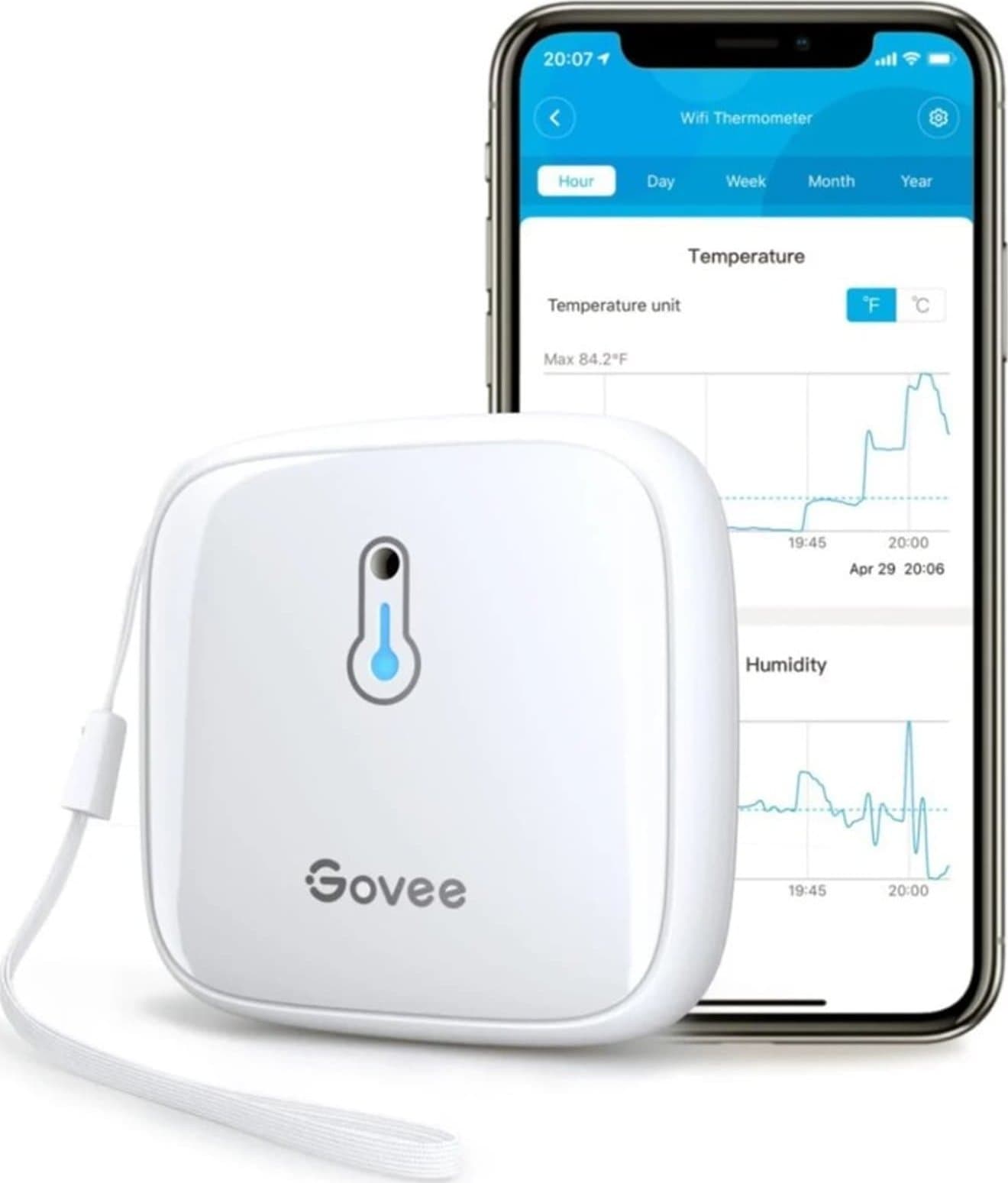 Sensor temperature dhe lagështie Govee H5179, Wi-Fi, monitorim përmes aplikacionit, i bardhë