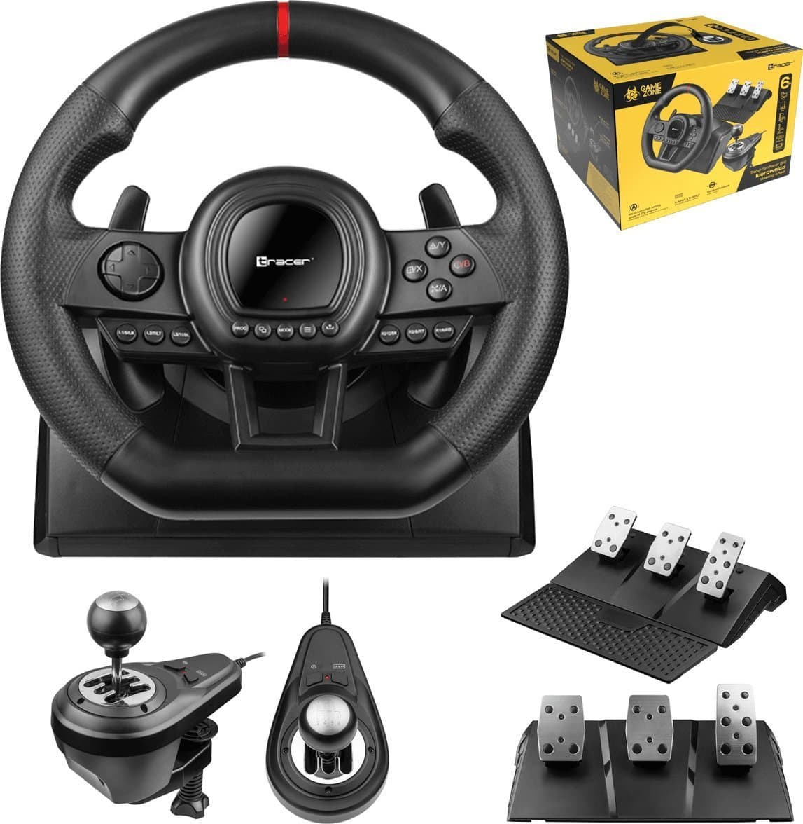 Timon lojërash Tracer Simracer, me marsha manualë, 6 në 1, i zi