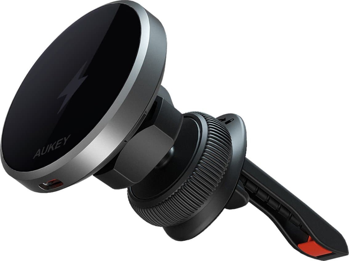 Mbajtës telefoni me karikues wireless Aukey HD-MC13 MagFusion Dash, Qi2 15W, USB C, i zi