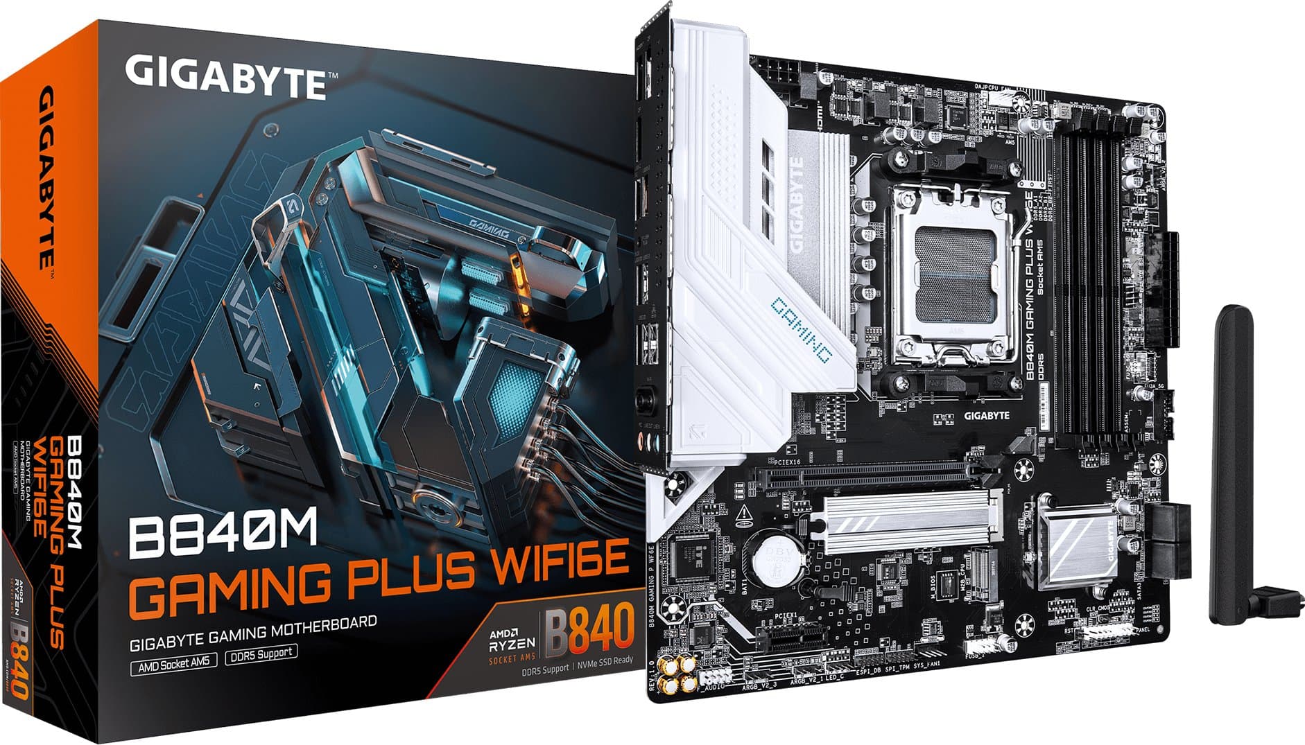 Pllakë amë Gigabyte B840M Gaming Plus WiFi6E, AM5, DDR5, Micro ATX, e bardhë