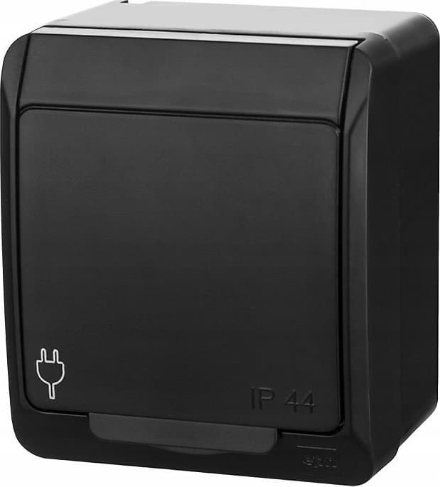 Prizë sipërfaqësore Elektro-Plast HERMES 0324-09, Schuko 2P+E, IP44, e zezë