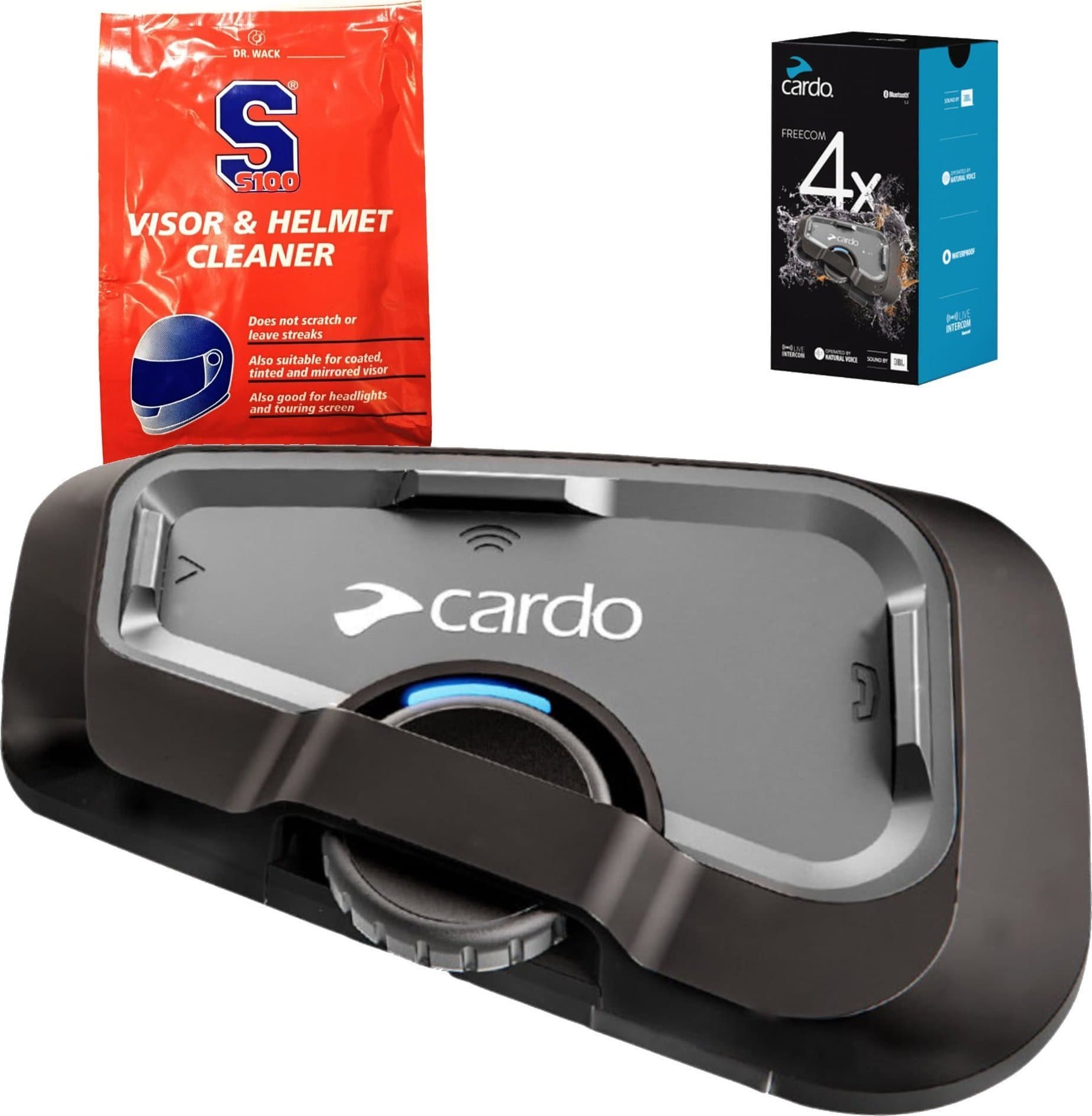 Sistem komunikimi për motor Cardo Freecom 4x, Single Pack, për 4 shoferë, i zi