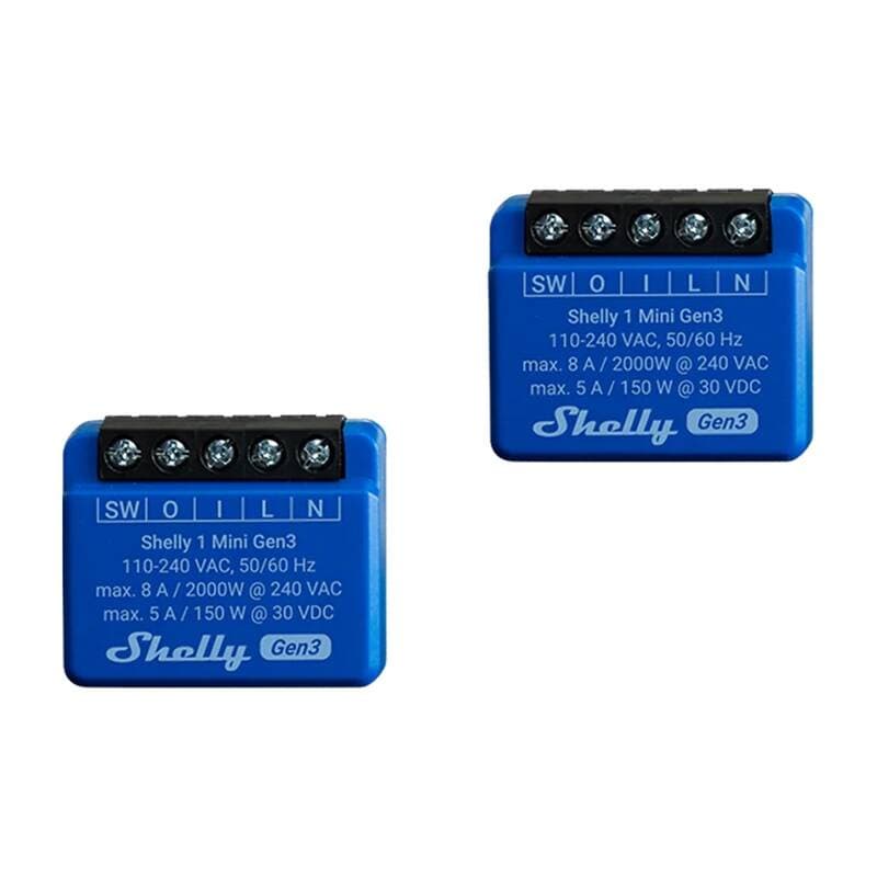 Rele smart Shelly 1 Mini Gen3, WiFi dhe Bluetooth, 1 kanal 8A, set 2 copë, blu