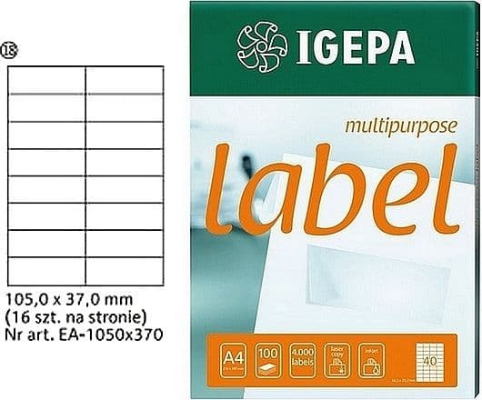 Etiketa vetëngjitëse Igepa LABELS A4, 105 x 37 mm, 100 fletë, të bardha