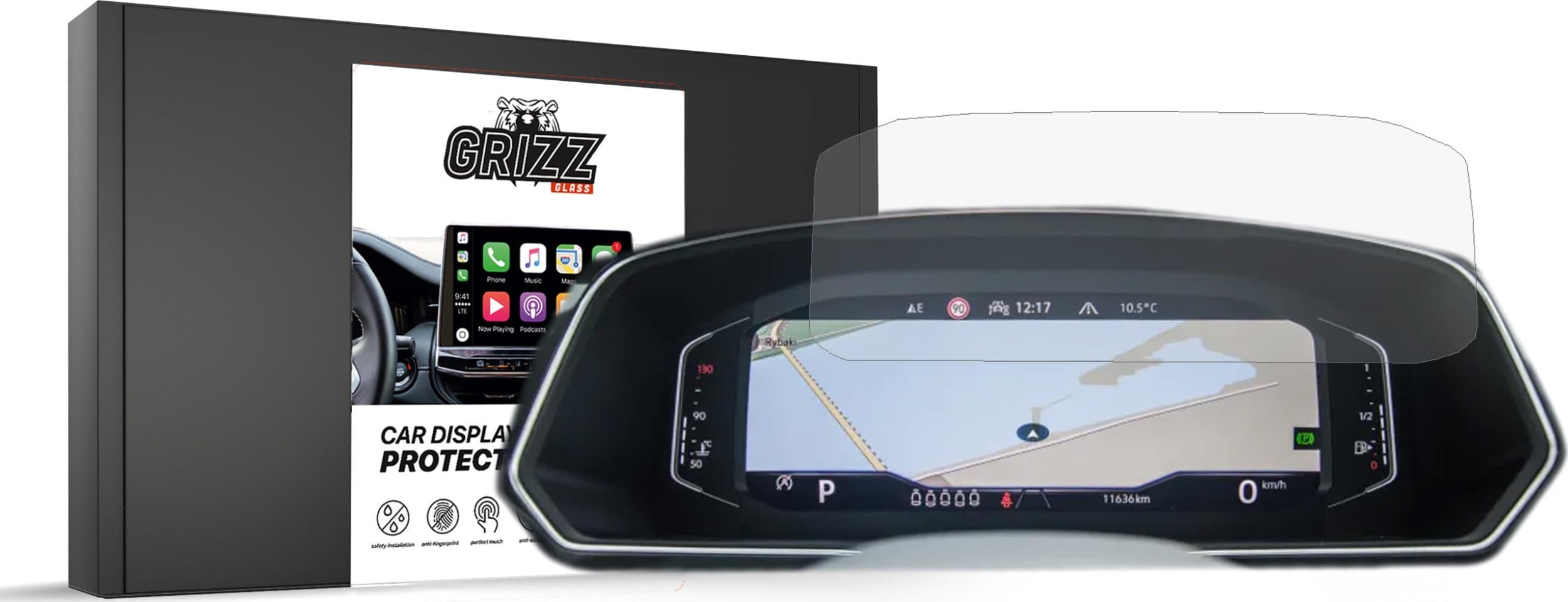 Film mbrojtës matte GRIZZ për ekran Volkswagen Tiguan Digital Cockpit Pro 10.25", anti‑gjurmë gishtash, transparent