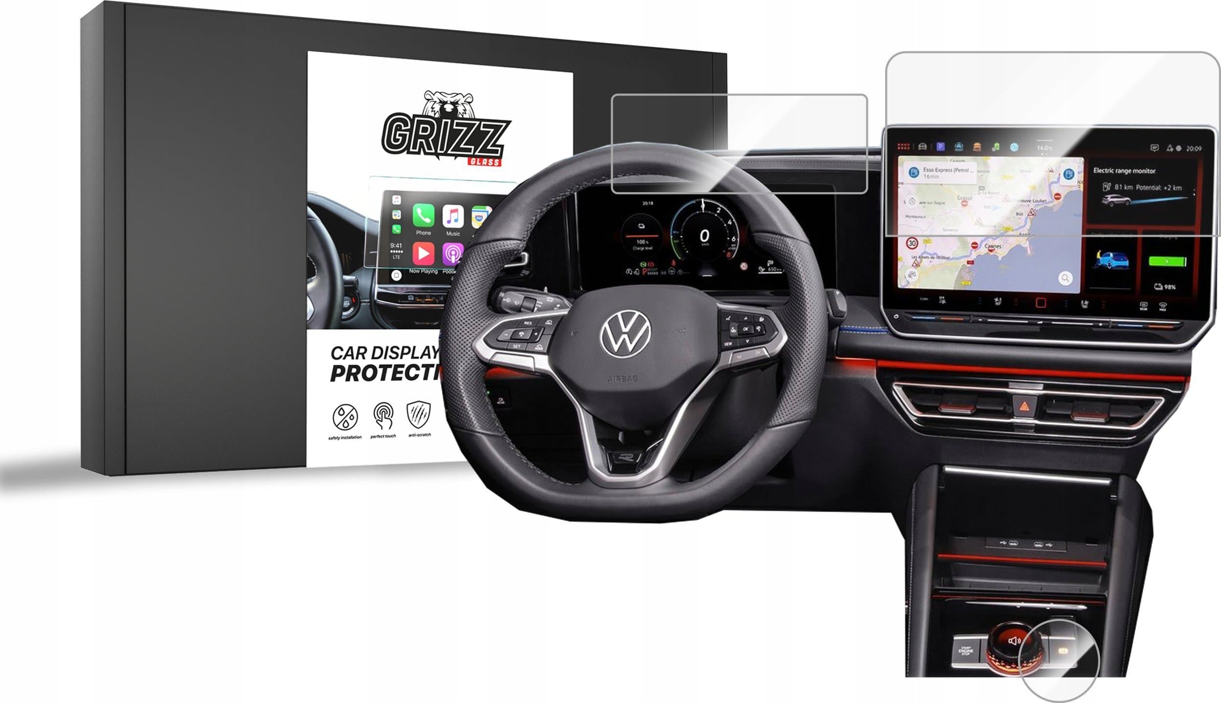 Folie mbrojtëse ekran Volkswagen Tiguan 3 12.9", 3in1, kundër gërvishtjeve, transparente