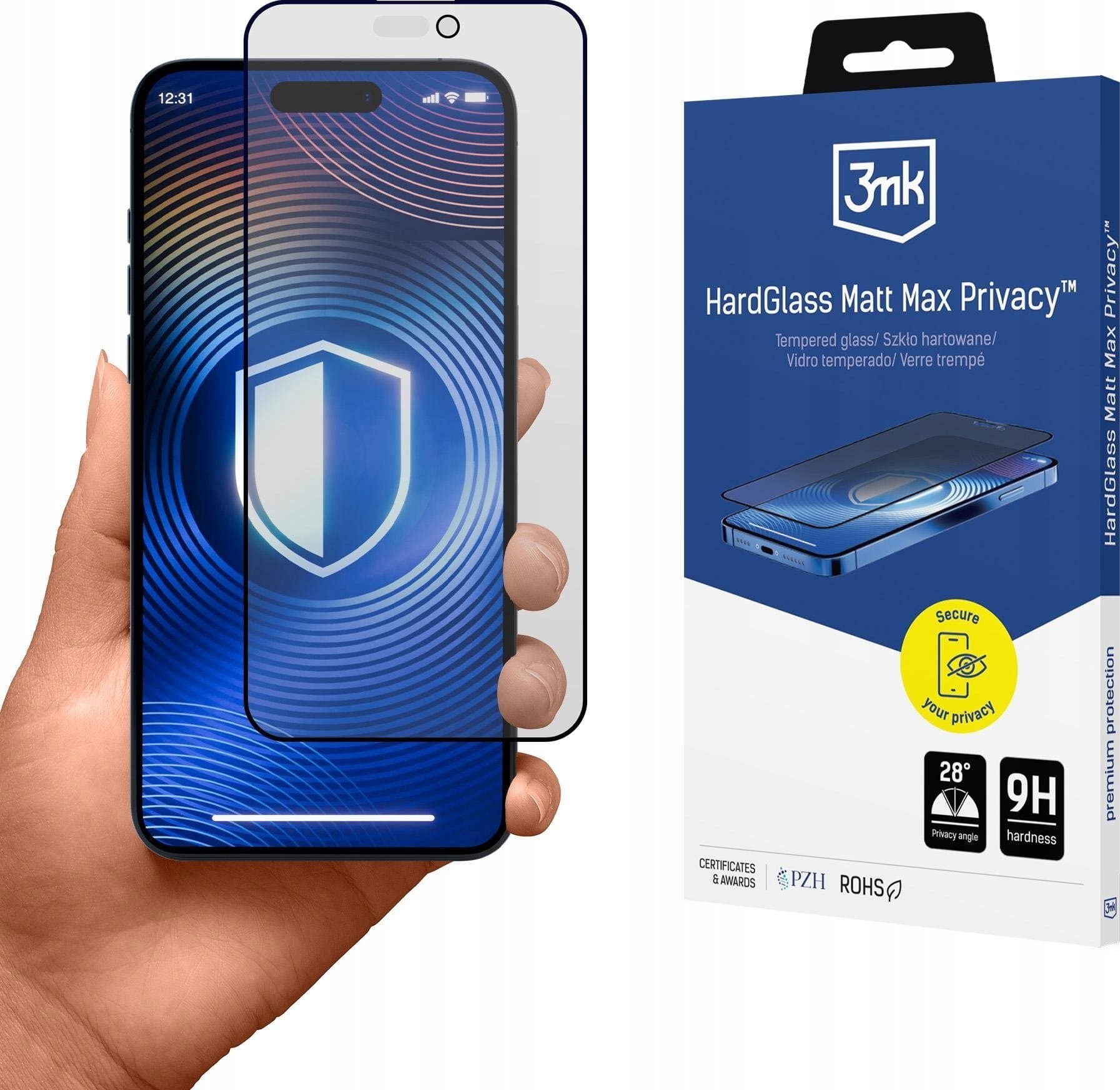 Xham mbrojtës 3MK HardGlass Matt Max Privacy për iPhone 15 16, mat, privatësi
