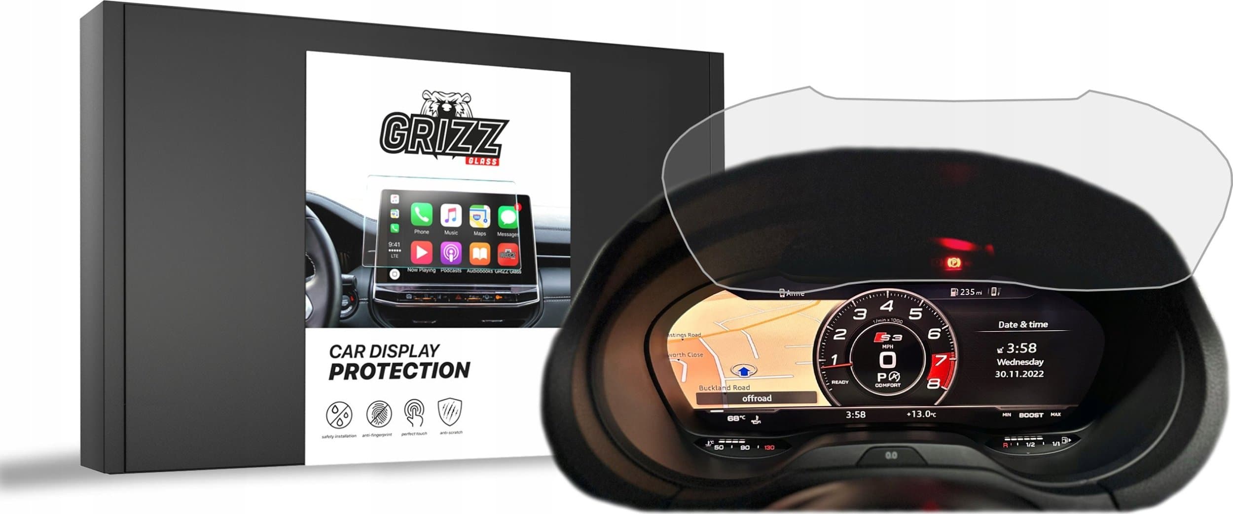 Folie mbrojtëse matte GRIZZ për ekran Audi S3 8V Virtual Cockpit 12"