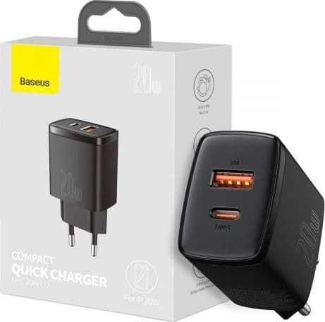 Karikues muri Baseus Compact CCXJ-B01, 1x USB-A 1x USB-C, 3A, i bardhë