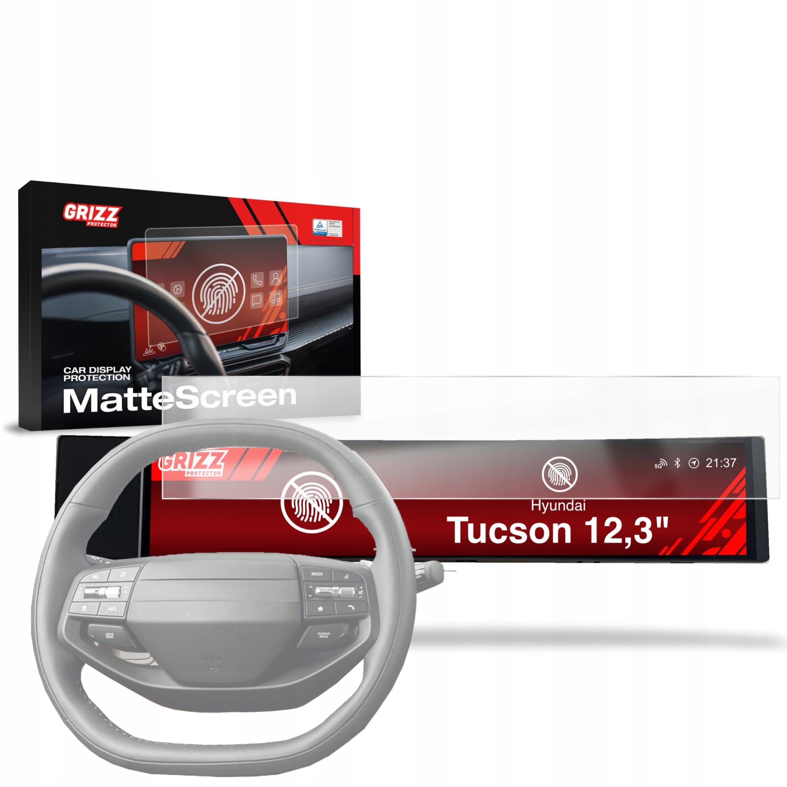 Folie mbrojtëse ekrani GRIZZ MatteScreen për Hyundai Tucson 12.3", anti‑gjurmë gishtash, matte