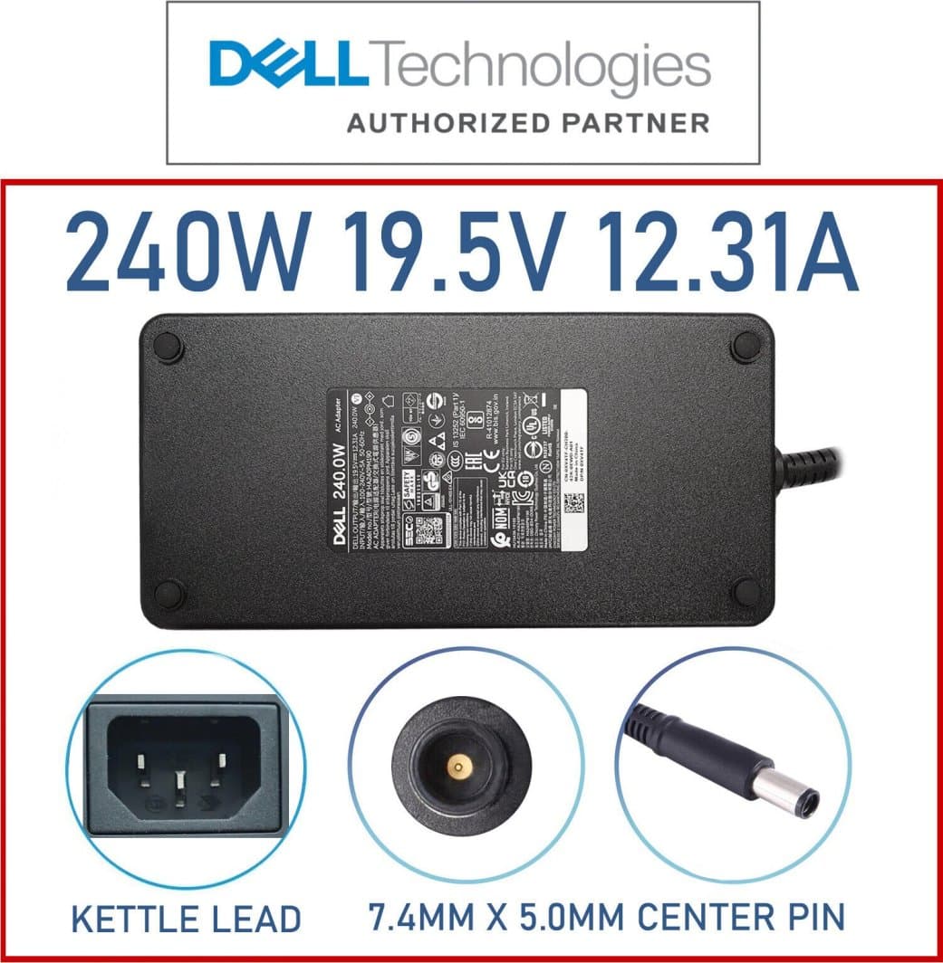 Adapter karikues për laptop DELL 240W Barrel 7.4 x 5mm, me prizë UK, i zi