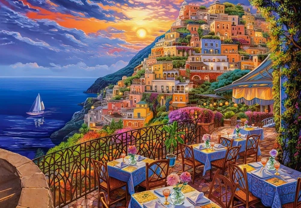 Puzzle Castorland Romantic Positano Evening, 1500 pjesë, panoramë bregdetare, shumëngjyrësh