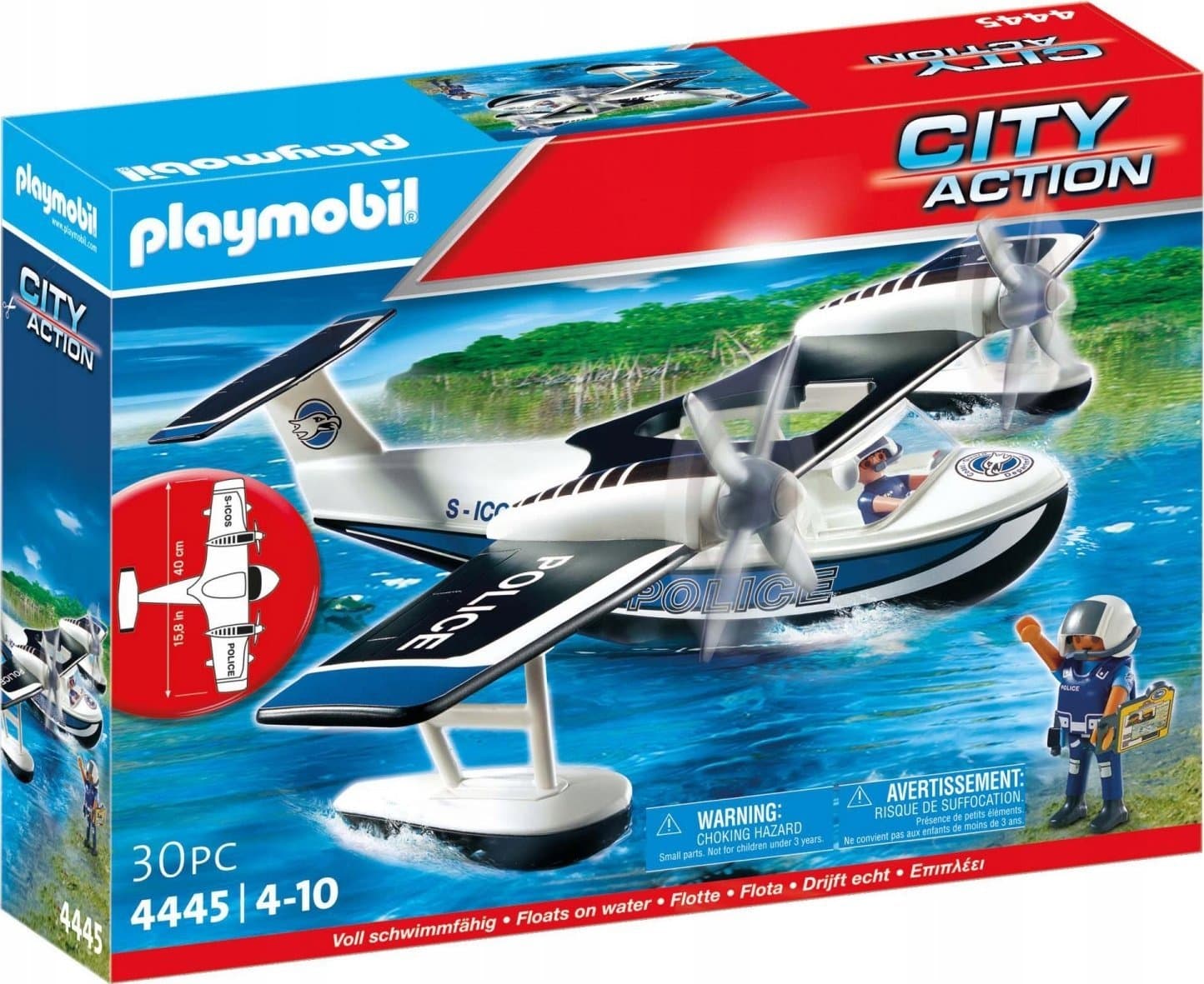 Aeroplan lodër Playmobil Police Seaplane, për fëmijë, shumëngjyrësh